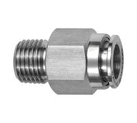 Raccord droit hexagonal extérieur R 1/2 A, pour tuyau extérieur Ø 10 mm, pression max. 20 bar, acier inoxydable 1.4404.