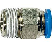 Raccord droit "Série bleue" R 3/8 a., pour tuyau extérieur Ø 12 mm, pression max. 15 bars, plastique/laiton.