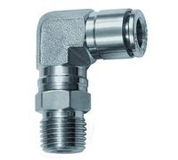 Raccord en L rotatif R 1/4 A pour tuyau extérieur Ø 10 mm Pression de travail max. 20 bar Acier inoxydable 1.4404