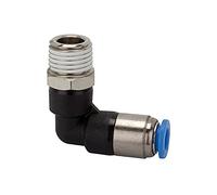 Raccord en L « Serie bleue » - Serie automatique - R 1/4 A - Pour tuyau extérieur de 10 mm de diamètre - Diamètre max. 10 bar - Plastique/MS vern.