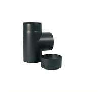 Raccord en T + bouchon d'échappement condensat noir pour cheminée poêle à bois (diamètre 120)