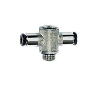 Raccord en T « click-clock » rotatif M7 A pour tuyau extérieur Ø 6 mm, pression de travail max. 16 bar, laiton nickelé, SW 3