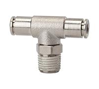Raccord en T "metallica" rotatif R 3/8 a., pour tuyau extérieur Ø 12 mm, pression de travail max. 16 bars, laiton nickelé.