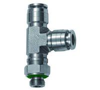 Raccord en T rotatif en forme de L G 1/4 A pour tuyau extérieur Ø 12 mm, pression de travail max. 20 bar, acier inoxydable 1.4404
