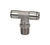 Raccord en T rotatif R 1/4 A pour tuyau extérieur Ø 6 mm Pression de travail max. 15 bar Acier inoxydable 1.4404