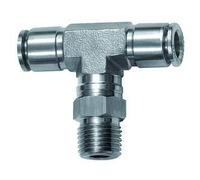 Raccord en T rotatif R 1/4 A pour tuyau extérieur Ø 10 mm Pression de travail max. 20 bar Acier inoxydable 1.4404