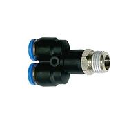 Raccord en Y « Blue Serie » rotatif R 1/8 a pour tuyau extérieur Ø 8 mm, pression de travail max. 15 bars, plastique/MS vern.