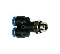 Raccord en Y « Serie bleue » - Rotatif G 1/2 A - Pour tuyau extérieur de 10 mm de diamètre - Pression de travail max. 15 bar - Plastique/MS vern.