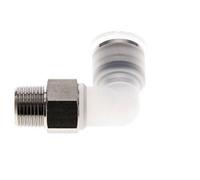 Raccord enfichable coudé 90deg 12mm x R3/8'' avec filetage mâle PA/Acier inoxydable EPDM/PTFE Rotatif