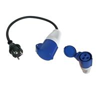 Perel Câble Adaptateur, H07RN-F 3G1.5, 0.4 m, 16 A/230 V, 3680 W, Type E/F vers CEE, Usage intérieur et extérieur, Caoutchouc, Bleu