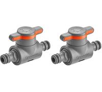 Raccord Gardena avec vanne de régulation : raccord de tuyau pour réguler et couper en continu le débit d'eau dans le parcours du tuyau, régulation de portée d'un arroseur (18266-20) (Lot de 2)
