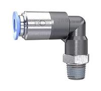 Raccord L "Serie" bleu autobloquant, R 1/8 a., pour tuyau extérieur Ø 8 mm Charge maximale : 10 bars, plastique/MS vern.