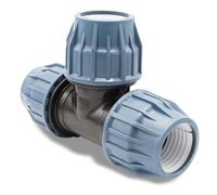 Raccord PP | Té 63 mm | à compression à 2 connexions | Connecteur adhésif pour tuyau flexible | Accessoires de piscine | Irrigation de jardin | Tuyau sous pression | bm320