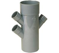 Raccord PVC gris triple équerre 45° - diamètre 40 - 40 - 100 - 40 mm - Quadruple emboîture - Nicoll