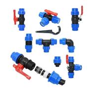 Raccord Rapide for Tuyau PE 20/25/32/40/50/63 mm, coude en T, Bouchon d'extrémité Direct, Robinet de Jardin, vanne en Plastique, séparateur d'eau en T(Blue,20mm)