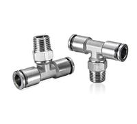 Raccord rapide pneumatique en acier inoxydable 304, tuyau d'air en PU à trois voies en forme de T, filetage extérieur 8, 10, 12 mm, 1/8, 1/4, 3/8, 1/2, PB8-02 01(PB4-M5)