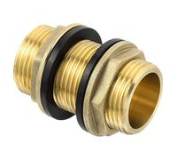 Raccord traversée de paroi - Connecteur pour réservoir d’Eau, Adaptateur fileté en Laiton avec 2 Joints en Caoutchouc, pour Usage extérieur/Jardin/piscines (G1 mâle)