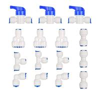 Raccord Tuyau 1/4", 15 Pièces Raccord de Filtre à Eau, Connecteur pour Réfrigérateur Tuyau, Raccord Osmoseur 1/4" pour Distributeur d'eau, Purificateur d'eau(Y + T + I + L Combo + Vanne d'arrêt)