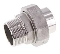 Raccord union droit R1 1/4'' mâle x 42.4mm extrémité à souder Acier inoxydable Joint plat PTFE 16bar (224.8psi)