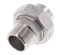 Raccord union droit R1'' mâle x 33.7mm extrémité à souder Acier inoxydable Joint plat PTFE 16bar (224.8psi)