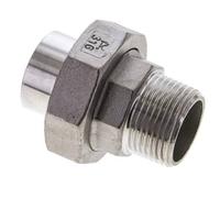 Raccord union droit R1'' mâle x 33.7mm extrémité à souder en acier inoxydable joint conique 16bar (224.8psi)