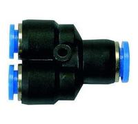 Raccord Y "Série Bleu", réduit, pour tuyau extérieur Ø 1 x 8/2 x 4 mm, pression de travail max. 10 bars, plastique/laiton.