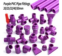 Raccords de tuyauterie d'alimentation en eau en PVC violet 20~50MM, coudes directs, connecteurs à 3 voies, robinets à boisseau sphérique pour raccord de décharge d'aquarium DIY Y-shaped Tee