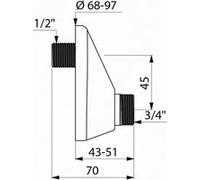 Raccords décalés universels longueur 70mm chromé mâle 1/2''x3/4'' - DELABIE - 858027.2P Chromé G