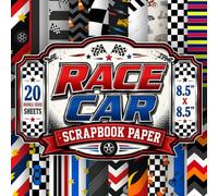 Race Car Scrapbook Paper: 8.5" x 8.5" 20 Double-Sided Sheet 20 Designs Decorative Craft Paper with Checkered Flags, Tire Tracks, Racing Stripes, ... Card Making, Decoupage, Origami & Collage