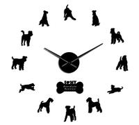 Race de Chien Airedale Bingley Terrier 3D Grande Horloge Murale sans Cadre Grande Horloge Murale décor à la Maison muet Miroir Autocollants Bricolage Art Mural (Noir 37 Pouces)