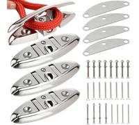 Racewill Lot de 4 taquets pliables de 15,2 cm en acier inoxydable 316 avec plaques de support et vis, compatibles avec kayak, yacht, ponton, bateau