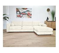 Rachel - Canapé d'angle droit 4 places en tissu bouclette - Beige