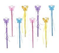 Rachlicy 8 Pièces Baguette Magique de Fée Papillon Baguettes de Princesse à Paillettes avec Rubans pour Filles Accessoires Costume Princesse Jeu Rôle Spectacles Magie pour Enfants Cosplay Cadeaux