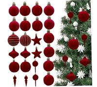 Rachlicy Décorations de Noël Ornements d'arbre de Noël 24pcs Boules Velours gouttières affluées avec Ornements en Velours en Boucle pour Vacances à la Maison