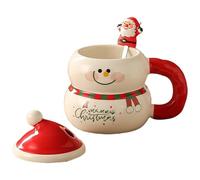 Rachlicy Mug de neige 400 ml en céramique Snowman Tasses de café Noël avec couvercle mignon tasse thé pour Noël anniversaire d'hiver rouge