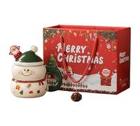 Rachlicy Mug de neige 400 ml en céramique Snowman Tasses de café Noël avec couvercle mignon tasse thé pour Noël anniversaire d'hiver vert