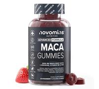 Racine de Maca 2000 mg | 60 Gummies | Maca Noir avec L-Arginine | Novomins | Alternative à la Poudre de Maca & aux Gélules de Maca | Vitamine B12 & B6 | Fabriqué à Partir de 100% de Maca Péruvien