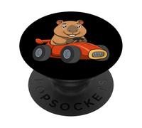 Racing Capybara, Dessin animé Amusant, Cochon d'eau, conduisant Une Petite Voiture PopSockets PopGrip Adhésif