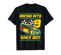 Racing Into 9th Birthday Boys 9 Year Old Kids Since 2017 T-Shirt