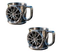 Racing Wheel Mug Stainless Steel Coffee Cup with Car Rim Shape,A Cool Tire Wheel Coffee or Tea Mug with An Insulated Handle,Car Rim Shape with Handle (2)
