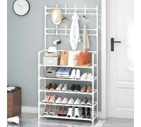 Rack à Chaussures de Grande capacité combinée avec des vêtements et Un Porte-Rangement de Chapeaux dans Le Plancher Debout pour Le Salon, Les entrées, Les Cuisines Blanc Five Layers 80cm