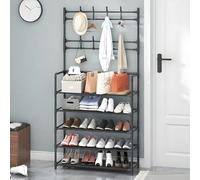 Rack à Chaussures de Grande capacité intégré aux vêtements et à Un Rangement de Chapeau, Plancher Debout adapté aux Salons, aux entrées, aux Cuisines Noir Five Layers 80cm