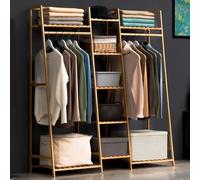 Rack à vêtements en Bambou avec Rangement de Chaussures, Support de vêtements à 5 Niveaux et Rail rangé, Organisateur de Garde-Robe Ouverte pour Chambre à Coucher et Salon