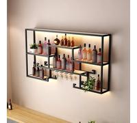 Rack à vin à LED à LED Flottante avec Porte-Verre en Verre Bar Modern Liquor Bottle Afficher l'étagère pour Le Bar à Manger de Salle à Manger (Taille Noire