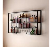 Rack à vin à LED à LED Flottante avec Porte-Verre en Verre Bar Modern Liquor Bottle Afficher l'étagère pour Le Bar à Manger de Salle à Manger (Taille Noire