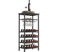 Rack à vin design industriel armoire à vin noire - rack pour 20 bouteilles avec porte-verre