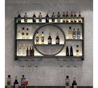 Rack à vin en métal Mural Moderne, étagère d'alcool avec lumière LED, Barre de Murs flottants du Bar, Porte-expositive de Rangement de vin en Fer, Porte-vin Murale avec Porte-Verre à vin pour