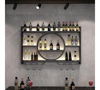 Rack à vin Flottant avec Porte-Verre en Verre étagère de Rangement en Fer Multi-Fonctionnel pour Bouteilles de vin Affichage de Rangement de vin Mural pour la Maison et Le décor de Restaurant (Or)