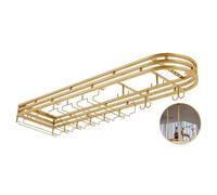 Rack à vin Flottant en métal avec étagères de Rangement en Verre à vin Suspendu Stand en Fer pour la Maison de Salle à Manger du Bar à la Maison, Gold-No Lights_38x16x25.5 cm Made in China