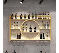 Rack à vin Mural avec étagères flottantes et Support en Verre en Fer pour Le décor de Bar à la Maison (Noir)